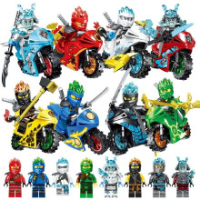 (3) Ninja Building Blocks Golden Motorcycle Mech Robot Minifigure Toy for Boys Kids 6-14 Birthday Gift