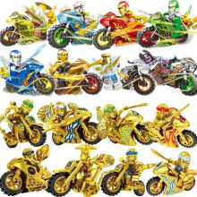 (6) Ninja Building Blocks Golden Motorcycle Mech Robot Minifigure Toy for Boys Kids 6-14 Birthday Gift