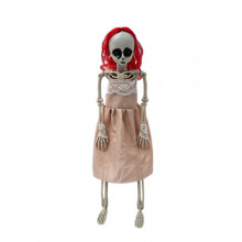 Halloween Hanging Skeleton Girl Prop 19" Red Hair Skull Ghost for Haunted House Party Decoration 12*7*49cm