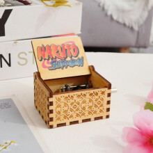 (3) Classic Wooden Hand-Cranked Music Box, Naruto Anime Painted Wooden Musical Box