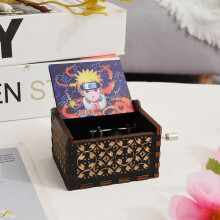 (6) Classic Wooden Hand-Cranked Music Box, Naruto Anime Painted Wooden Musical Box