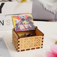 (5) Classic Wooden Hand-Cranked Music Box, Naruto Anime Painted Wooden Musical Box