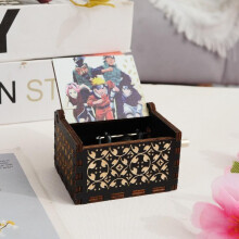 (4) Classic Wooden Hand-Cranked Music Box, Naruto Anime Painted Wooden Musical Box