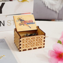(2) Classic Wooden Hand-Cranked Music Box, Naruto Anime Painted Wooden Musical Box