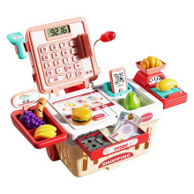 Kids Cash Register Toy Play Set, Pretend Play Supermarket Checkout Counter with Cashier Accessories