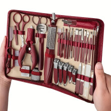 Schoonheids- en manicuregereedschapsset van roestvrij staal, 42 stuks, rood, met opbergdoos voor thuis en reizen