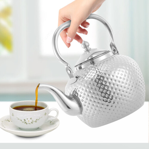 2L Stainless Steel Teapot, Hammered Tea Kettle with Filter 1