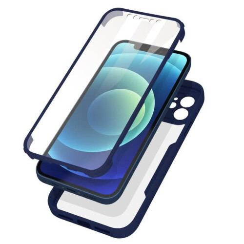 Coque intégrale - AVIZAR - iPhone 12 - Dos Plexiglas - Coins Renforcés - Bleu nuit