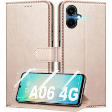 Étui Portefeuille - TECHTA - pour Samsung Galaxy A06 4G - Avec 2 Films de Protection Écran - Protection à Rabat Cuir PU - Rose