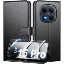 Étui Portefeuille - TECHTA - pour Xiaomi Redmi Note 15 Pro 5G - 2 Verres Trempés - Pochette Fermeture Magnétique Cuir PU - Noir