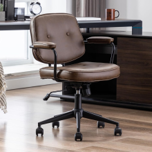 Chairus Retro Office Chair with Wheels, Brown Faux Leather Desk Chair, 360° Swivel, Padded Armrests and Backrest for Home Office