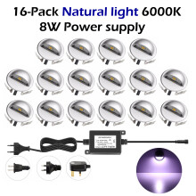 QACA LED dekverlichting, set van 16 stuks, natuurwit, IP65 waterdicht voor terras en trap