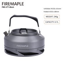 Fire Maple theepot, 0,7L, zwart, met warmtewisselaar voor kamperen en wandelen