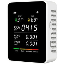 5-in-1 Indoor Air Quality Monitor Automatic Display Indoor Wall Hanging Screen Display Air Detector WHITE