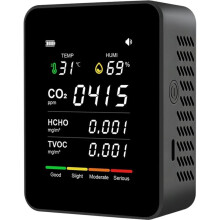 5-in-1 Indoor Air Quality Monitor Automatic Display Indoor Wall Hanging Screen Display Air Detector Black