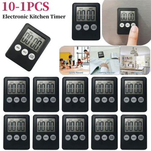 10Pc Digital Electronic Kitchen Timer, Multi-Function Stopwatch with LCD Display, Timer for Sports, Baking & Cooking 2