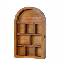 10" X 17" Wooden Shadow Box with Acrylic Door, Arch Wall Mounted Display Case with Shelves, Brown Curio Trinket Shelf