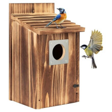 Natural Wood Birdhouse for Outside, Wooden Nesting Box with Circular Entrance Hole for Outdoors Guard