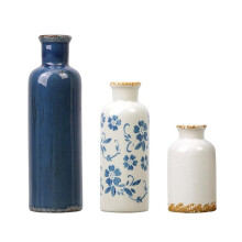 Vintage and White Ceramic Vases Set of 3, Rustic Farmhouse Porcelain Flower Vase Set for Dried Flowers