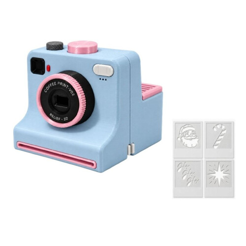 3D Printed Latte Camera Vintage  Replaceable Cards DIY Latte Art Camera Tool One Touch Press+4 Stencils 1