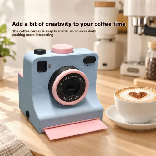3D Printed Latte Camera Vintage  Replaceable Cards DIY Latte Art Camera Tool One Touch Press+4 Stencils 2