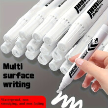 set van 6 permanente markers, wit, medium punt, veegvaste oliebasis inkt voor plastic, glas en metaal