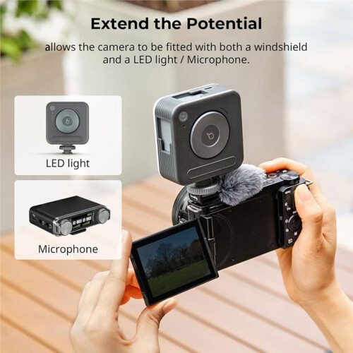 Cold Shoe Adapter with Wind Muff Windshield for  ZV-E10 Vlog Compact, 2