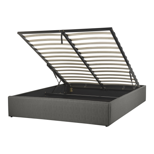 Beliani Ottoman Bed without Headboard DINAN Fabric Dark Grey 120 x 200 cm (EU Small Double)