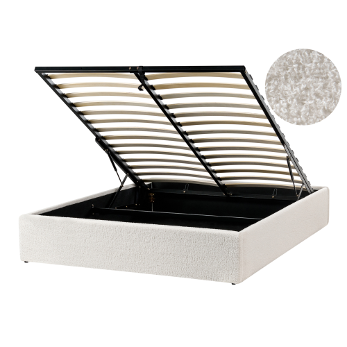 Beliani Ottoman Bed without Headboard DINAN Boucle Off-White 120 x 200 cm (EU Small Double)
