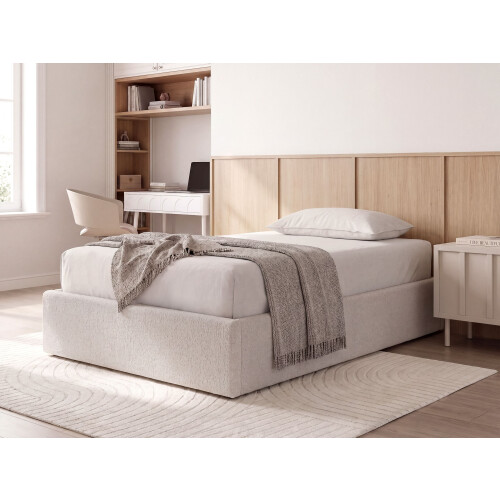 Beliani Ottoman Bed without Headboard DINAN Boucle Off-White 120 x 200 cm (EU Small Double) 1