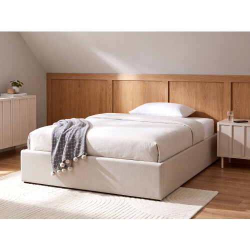 Beliani Ottoman Bed without Headboard DINAN Fabric Off-White 120 x 200 cm (EU Small Double) 1