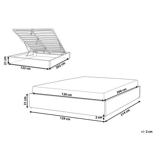 Beliani Ottoman Bed without Headboard DINAN Fabric Light Grey 120 x 200 cm (EU Small Double) 2
