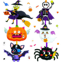 Isisyu Halloween Crafts for Kids, 12 Pack Halloween Arts and Crafts Pumpkin Ghost Witch Bat Spider Skeleton with Self Adhesive Stickers to Make Your