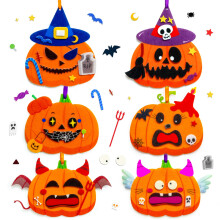 Isisyu Halloween Crafts for Kids, 12 Pack Pumpkin Halloween Arts and Crafts with Self Adhesive Stickers to Make Your Own Decorations Kits for Boys Gi