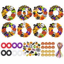 SHYSBV Halloween Wreath Craft Kits for Kids, 8 Pack 16cm DIY Foam Wreaths with Pre-Cut Self-Adhesive Decorations and Hanging Ribbons, Halloween Arts