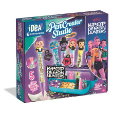 Clementoni IDEA KPop Demon Hunters Pen Creator Studio, Make Your Own Pens Craft Kit for Kids, 5 Unique Designs with Iridescent Decorations & Toppers,