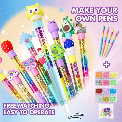 12PCS Pen Making Kit for Kids, Pen Creator Studio with Glitter, Beads Kit 1