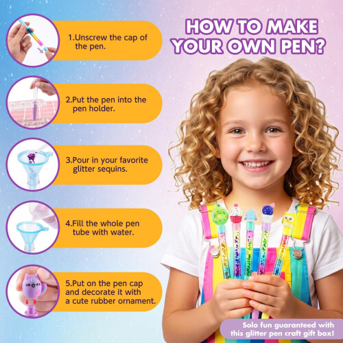 12PCS Pen Making Kit for Kids, Pen Creator Studio with Glitter, Beads Kit 2