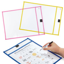 Baker Ross FN485 Reusable Dry Erase A4 Pockets - Pack of 6, A4, Assorted Colours, Document Holders, Reusable Sleeves