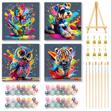 WEMEON 4 Pack Paint by Numbers for Children with Framed- Easy Paint by Number for Kids Ages 4-8-12, Simple Painting Kits for Kids for Gift Home Wall