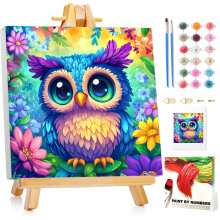 Paint by Numbers for Children with Frame and Woodeen Easel, Owl Painting by Numbers Kits for Kids Ages 4-8-12, DIY Owl Acrylic Oil Painting for Home