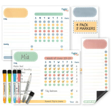 Oyster&Pop Pastel Magnetic Reward & Chore Chart for Kids - 4 Pack Dry Erase
