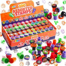 JOYIN 100 Pieces Halloween Assorted Stampers Kids Self-Ink Stamps (25 Designs, 4 Colors Trick or Treat Spooky Stamps) for Halloween Party Favors Supp