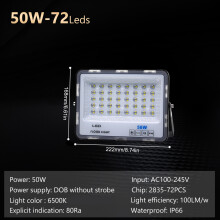 Reflector LED de exterior 50 W, 6500 K, IP66, luz de enfoque para jardín