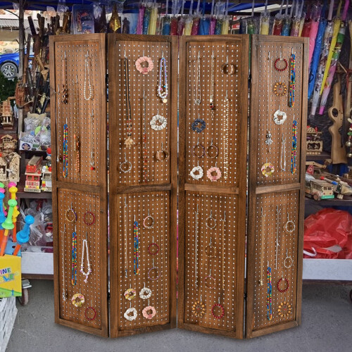 Costway 4-Panel Pegboard Display 170cm Folding Room Divider Privacy Screen 1