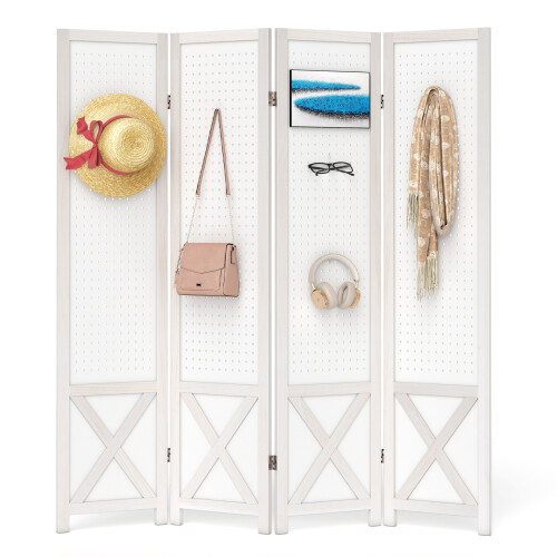 Costway 4 Panel 162 x 170cm Folding Room Divider Pegboard Display 1