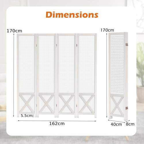 Costway 4 Panel 162 x 170cm Folding Room Divider Pegboard Display 2