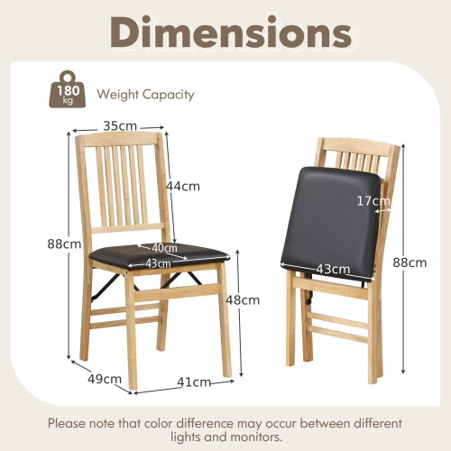 Costway Folding Dining Chairs Set 2 Foldable Upholstered Kitchen Chairs 2