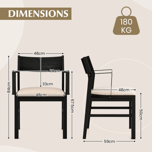 Costway Dining Chair Arms Set 2 Modern Kitchen Chairs Contoured Backrest 2