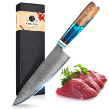 Chef Knife - 67 kerroksen Damascus-teräs, VG-10 keittiöveitsi, sininen kahva, musta lahjapakkaus